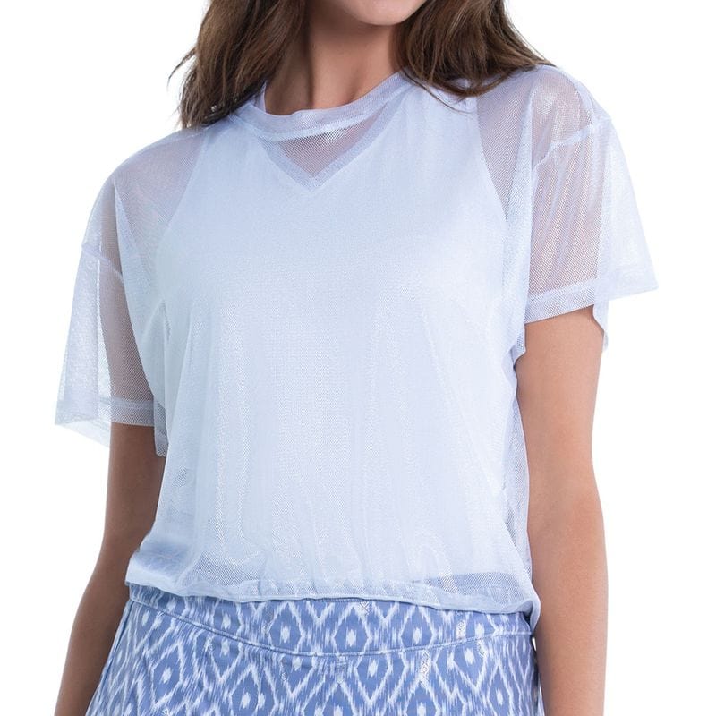 Women's Lucky in Love Ikat Pearlized Mesh Short Sleeve Top Women's Clothing