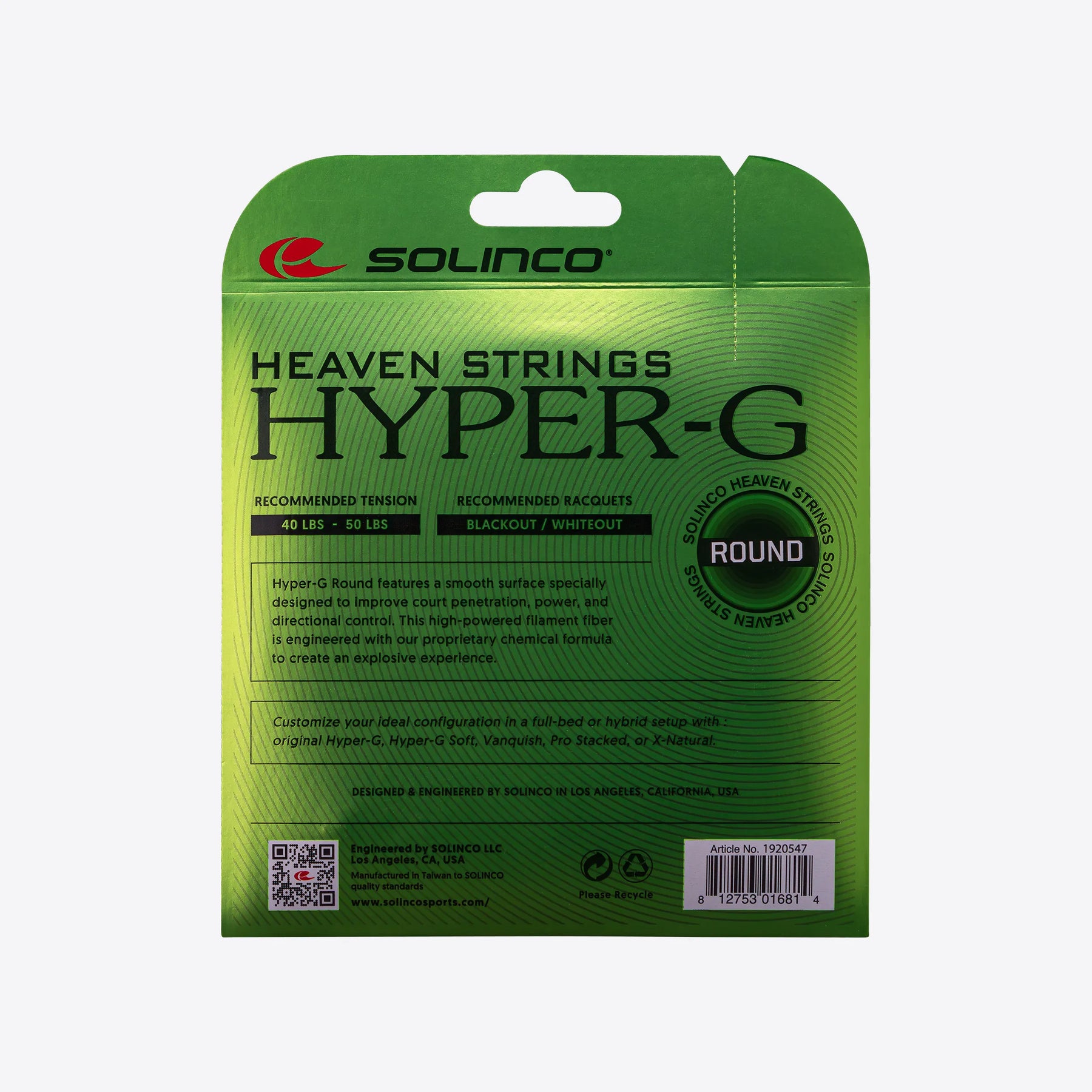 Solinco Hyper-G Round Tennis String - Set Tennis Strings