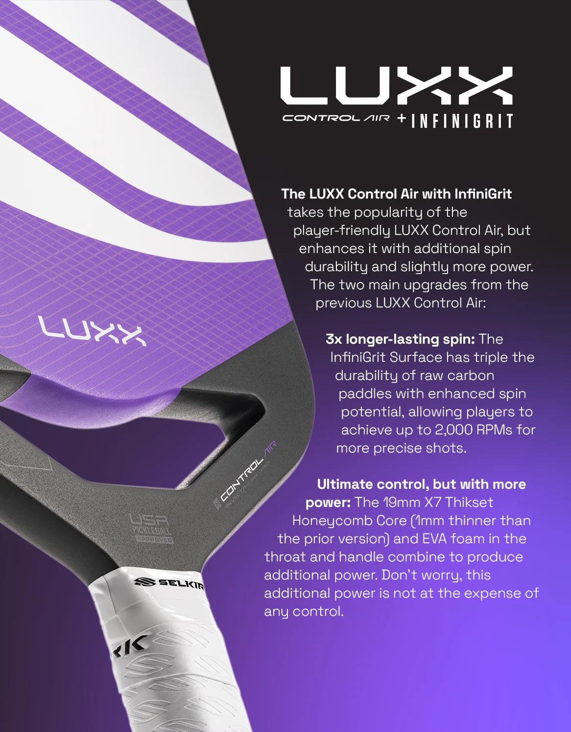 Selkirk LUXX Control Air with InfiniGrit Invikta Pickleball Paddle Pickleball Paddles
