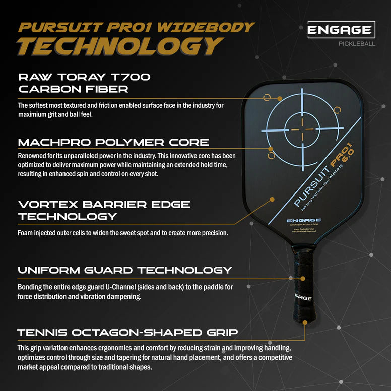 Engage Pursuit Pro1 6.0 Widebody Pickleball Paddle Pickleball Paddles