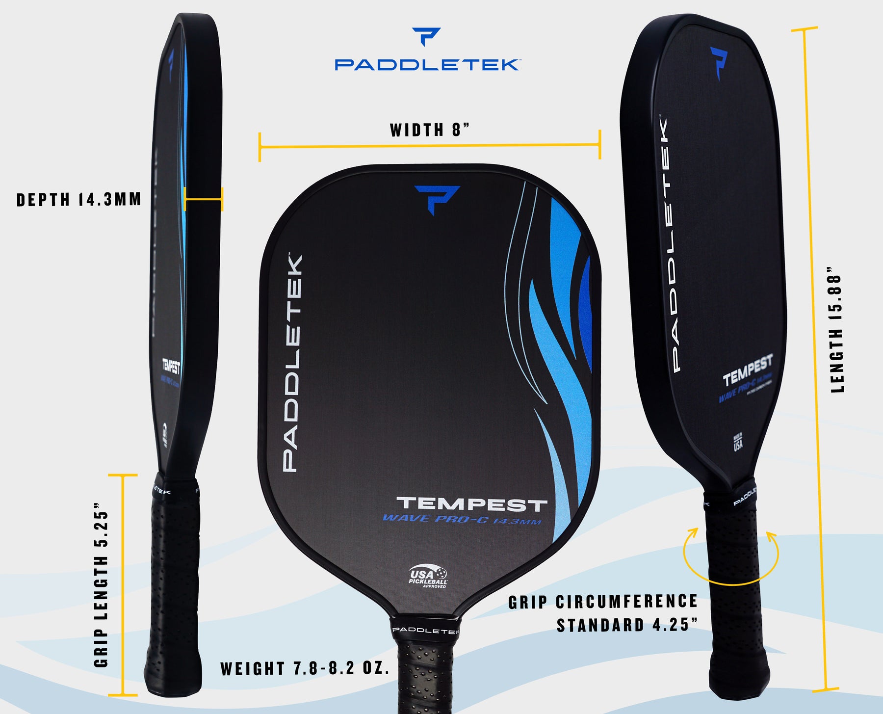 Paddletek Tempest Wave Pro-C 14.3 Pickleball Paddle Pickleball Paddles