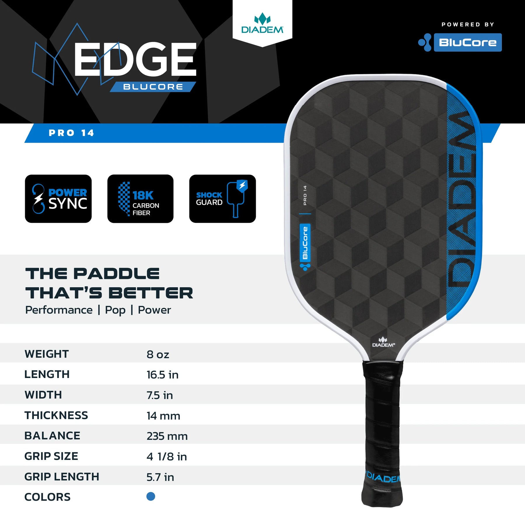 Diadem Edge BluCore Pro Pickleball Paddle