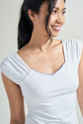 L'Oeuf Poché Seersucker Ruched Sleeves Shirt Women's Clothing 