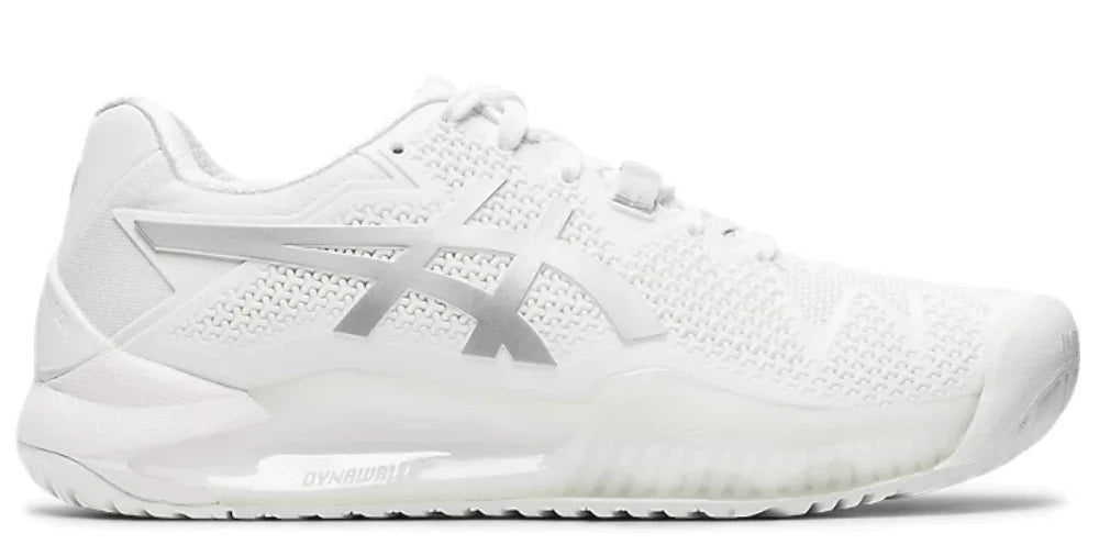 asics gel resolution 8 tennis shoe front side view